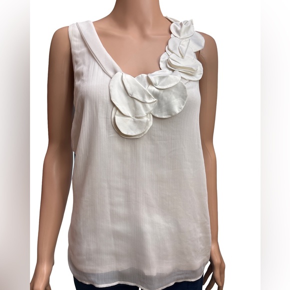 Stella Tops - Stella Chic White Tank Top with Satin Floral Details Size 10